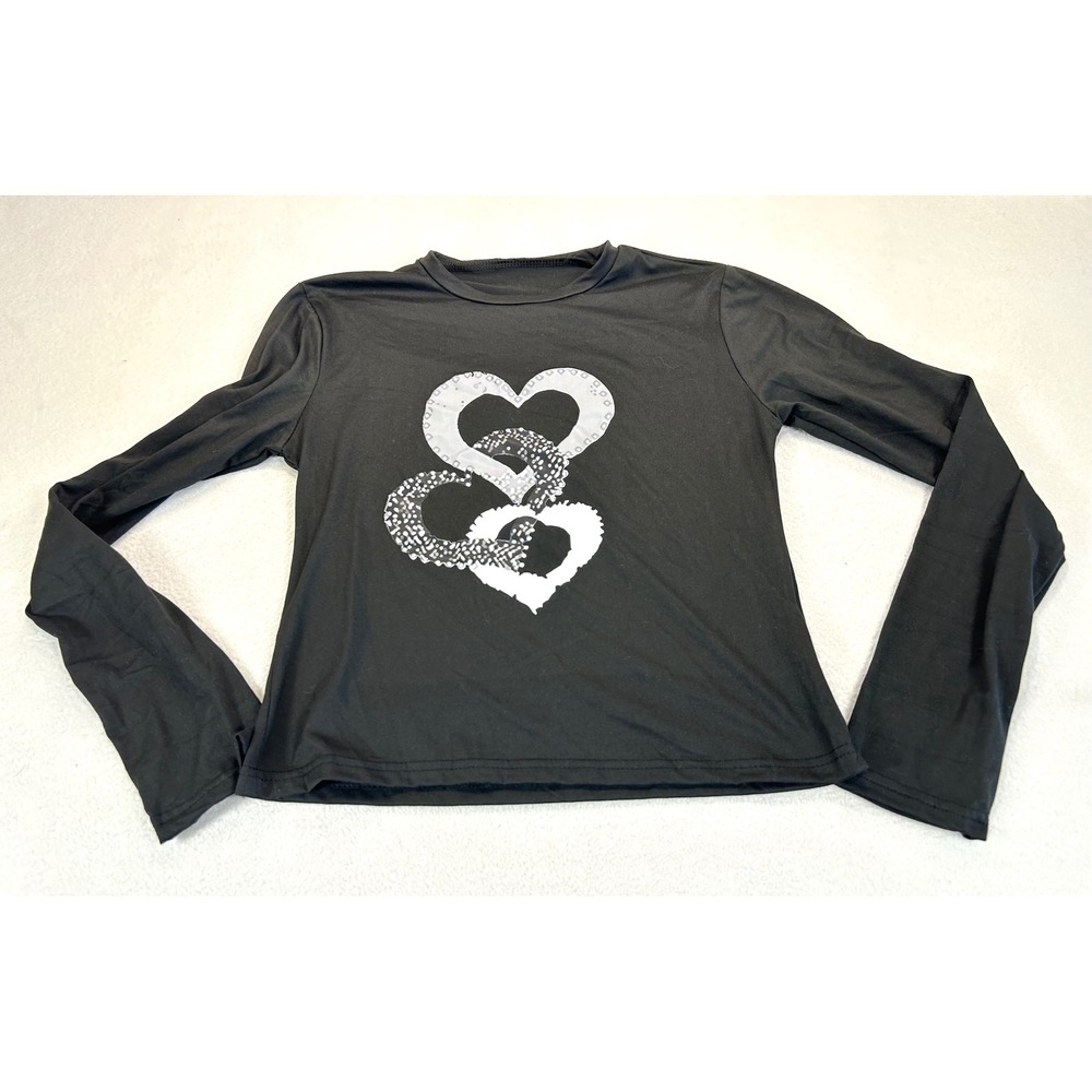 Unbranded Heart Graphic T-Shirt Kids Large Black Casual